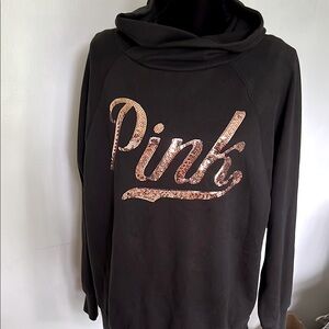 PINK Pullover Hoodie with Rose Gold Sequins - Size L
